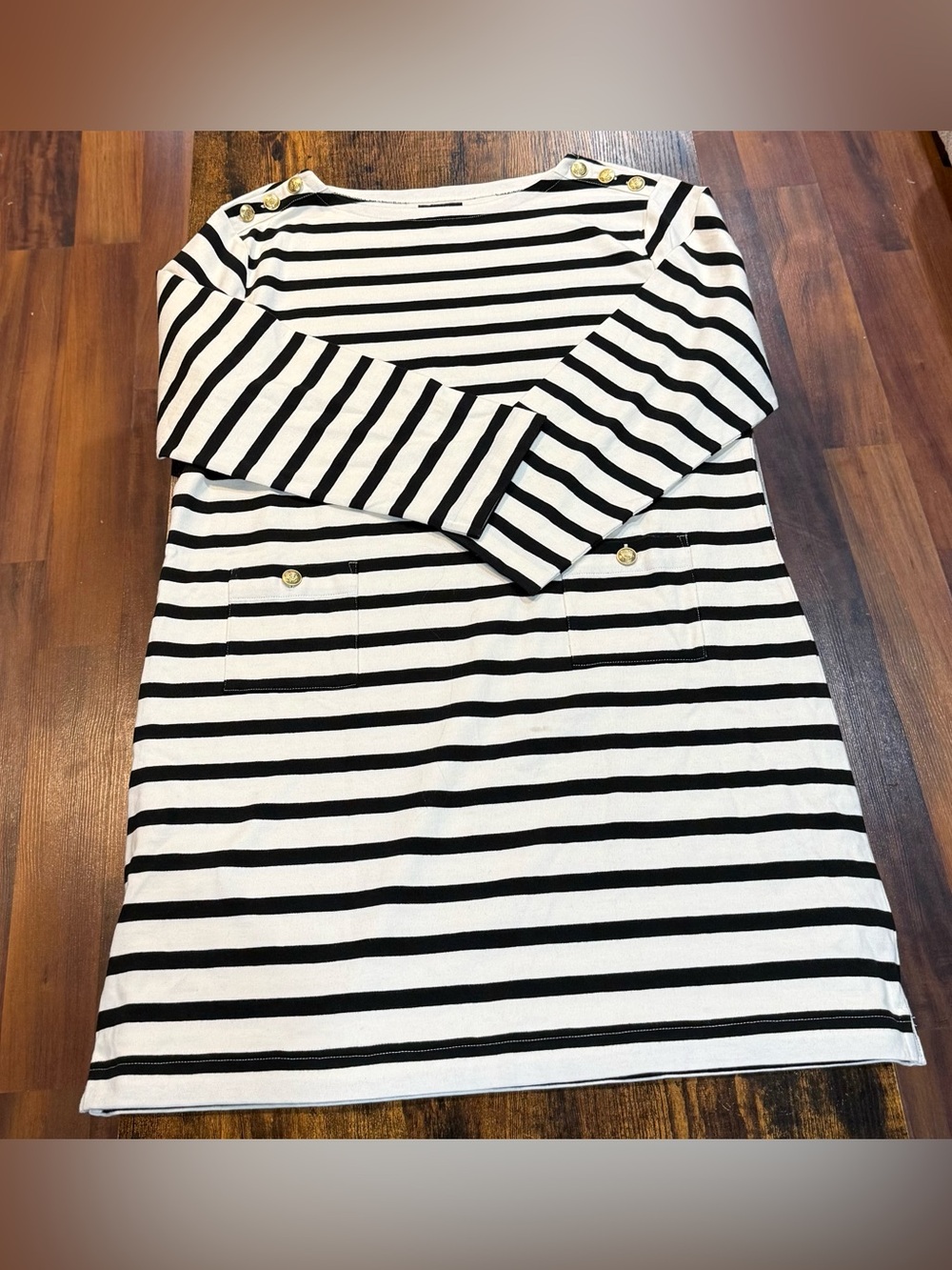 J.Crew Mariner Cloth Striped Shirt Dress XL Gold Buttons Nautical Preppy - Picture 3 of 10